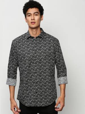 men's long sleeves floral black shirt 2