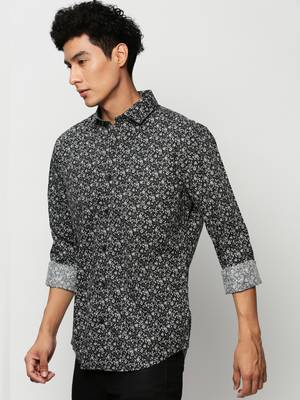 men's long sleeves floral black shirt 3