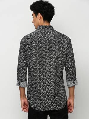 men's long sleeves floral black shirt 4