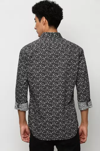 men's long sleeves floral black shirt