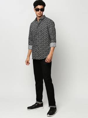 men's long sleeves floral black shirt 5