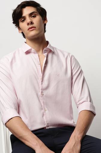 Showoff men's long sleeves solid pink shirt