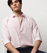 Showoff men's long sleeves solid pink shirt