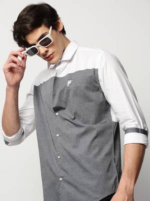 men's long sleeves colourblocked grey shirt 1