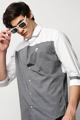 men's long sleeves colourblocked grey shirt