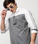 men's long sleeves colourblocked grey shirt