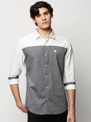 men's long sleeves colourblocked grey shirt 2