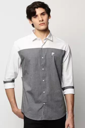 men's long sleeves colourblocked grey shirt