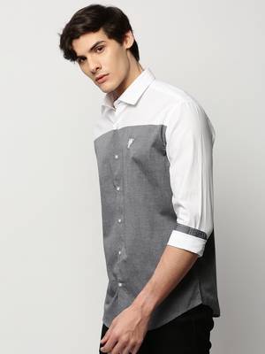 men's long sleeves colourblocked grey shirt 3