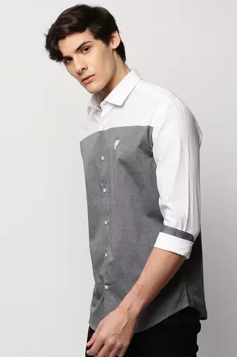men's long sleeves colourblocked grey shirt