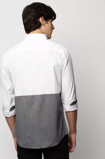 men's long sleeves colourblocked grey shirt