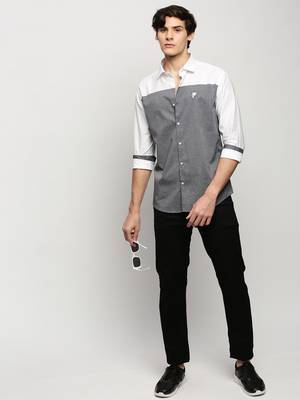 men's long sleeves colourblocked grey shirt 5