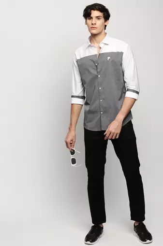 men's long sleeves colourblocked grey shirt