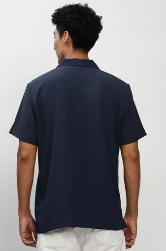 men's short sleeves solid navy blue shirt