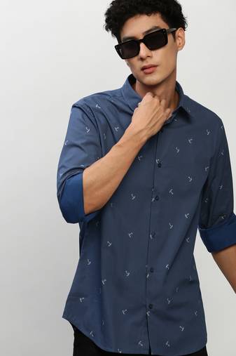 men's long sleeves pinstripes navy blue shirt