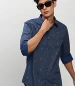 men's long sleeves pinstripes navy blue shirt