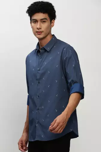 men's long sleeves pinstripes navy blue shirt