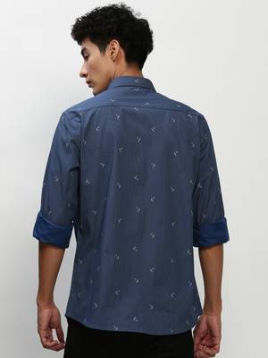 men's long sleeves pinstripes navy blue shirt 4