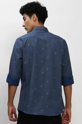 men's long sleeves pinstripes navy blue shirt