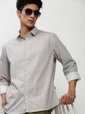 men's long sleeves micro ditsy off white shirt 1
