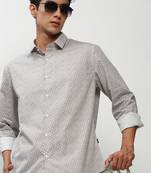 men's long sleeves micro ditsy off white shirt