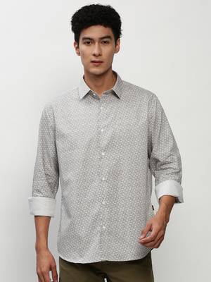 men's long sleeves micro ditsy off white shirt 2