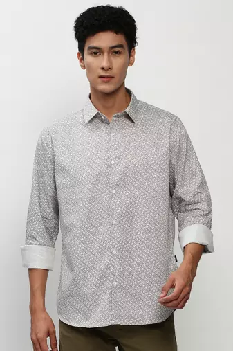 men's long sleeves micro ditsy off white shirt