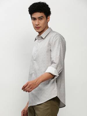 men's long sleeves micro ditsy off white shirt 3