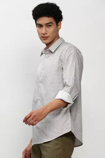 men's long sleeves micro ditsy off white shirt