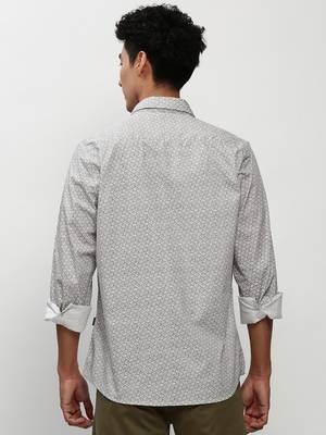 men's long sleeves micro ditsy off white shirt 4