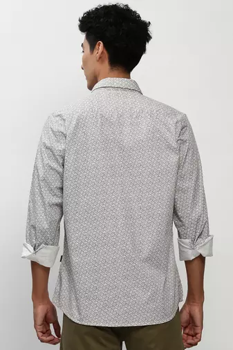 men's long sleeves micro ditsy off white shirt
