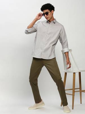 men's long sleeves micro ditsy off white shirt 5