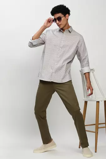 men's long sleeves micro ditsy off white shirt