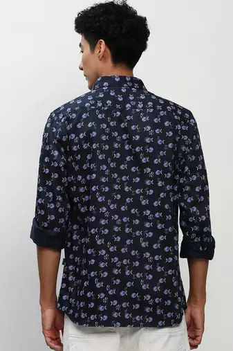 men's long sleeves conversational navy blue shirt