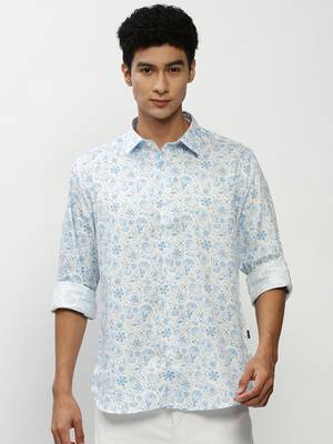 men's long sleeves ethnic motifs blue shirt 2