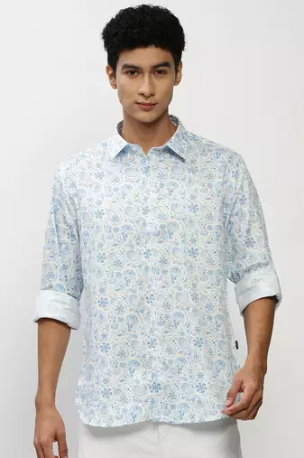 men's long sleeves ethnic motifs blue shirt