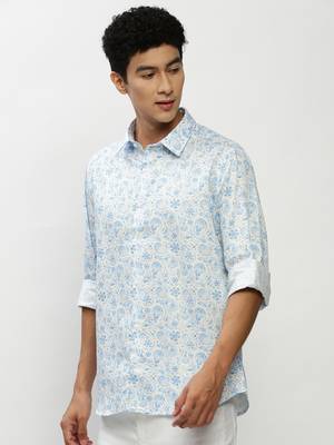 men's long sleeves ethnic motifs blue shirt 3