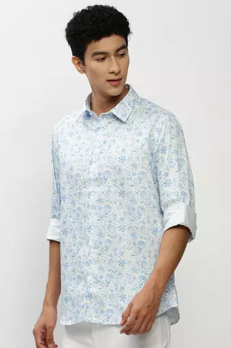 men's long sleeves ethnic motifs blue shirt