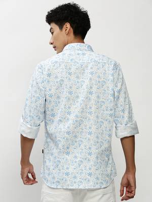 men's long sleeves ethnic motifs blue shirt 4