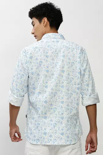 men's long sleeves ethnic motifs blue shirt