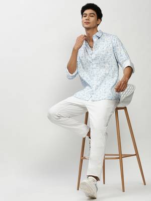 men's long sleeves ethnic motifs blue shirt 5