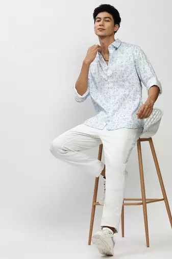 men's long sleeves ethnic motifs blue shirt