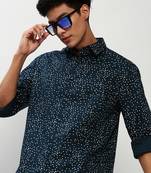 men's long sleeves micro ditsy teal shirt
