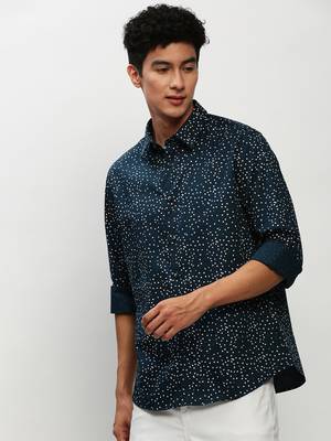 men's long sleeves micro ditsy teal shirt 3