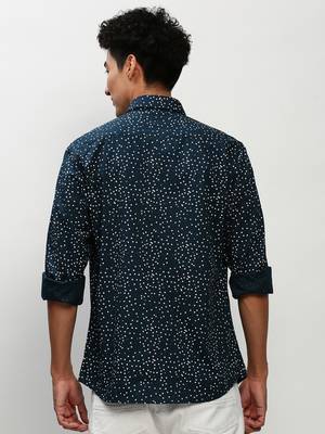 men's long sleeves micro ditsy teal shirt 4