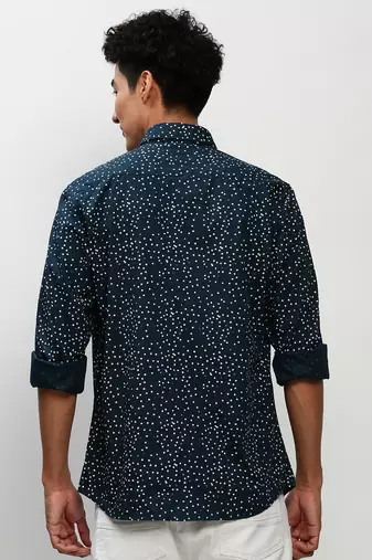 men's long sleeves micro ditsy teal shirt
