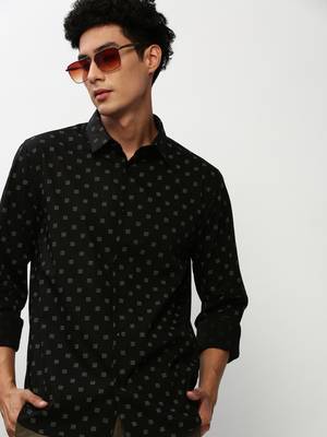 men's long sleeves micro ditsy black shirt 1