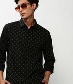 men's long sleeves micro ditsy black shirt