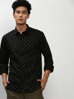 men's long sleeves micro ditsy black shirt 2