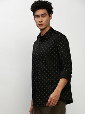 men's long sleeves micro ditsy black shirt 3